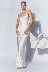 Kailey Low Back Maxi Dress With Bow Train - White