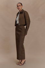 Hayes Faux Suede Midi Skirt - Chocolate