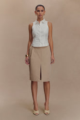 Vera Twill Split Front Midi Skirt - Camel