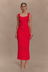 Madeline Scallop Knit Midi Skirt - Red