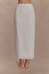 Kensley Broderie Midi Skirt - White