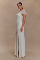 Tamara Shirred Chiffon Midi Dress - White