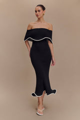 Molly Off Shoulder Knit Midi Dress - Black/White