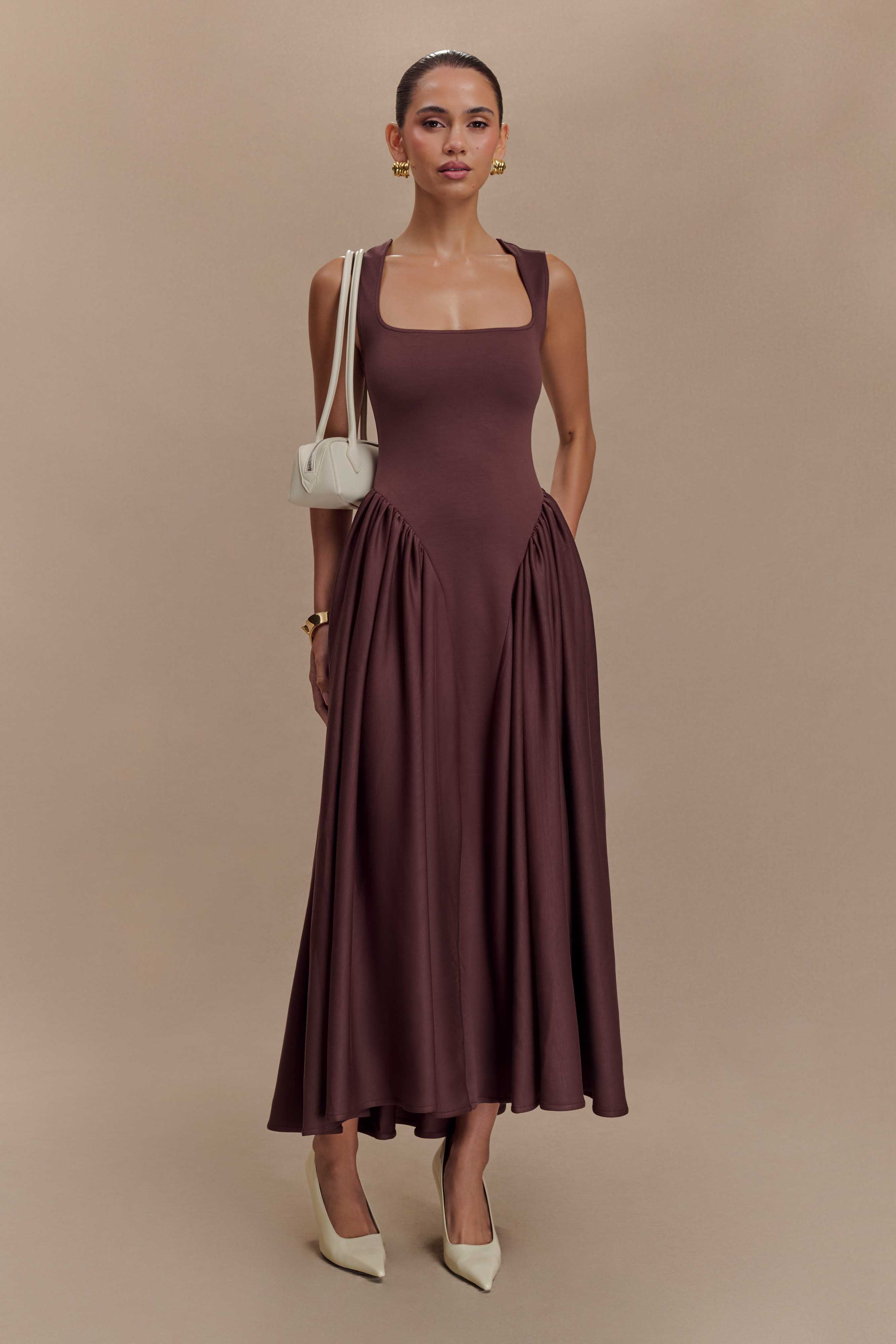 Sharon Scuba Jersey Midi Dress - Cacao Brown