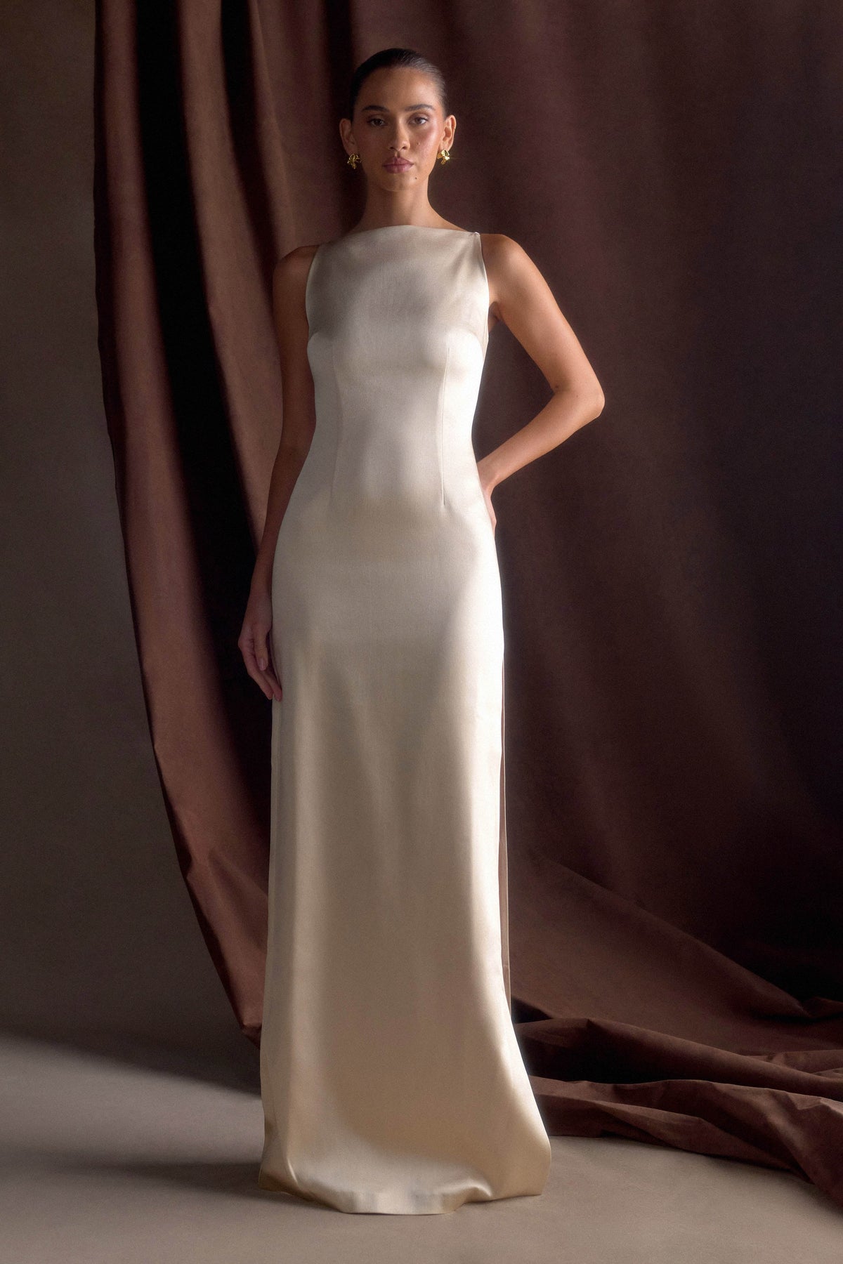 Violet Sleeveless Satin Maxi Dress - Blush Gold