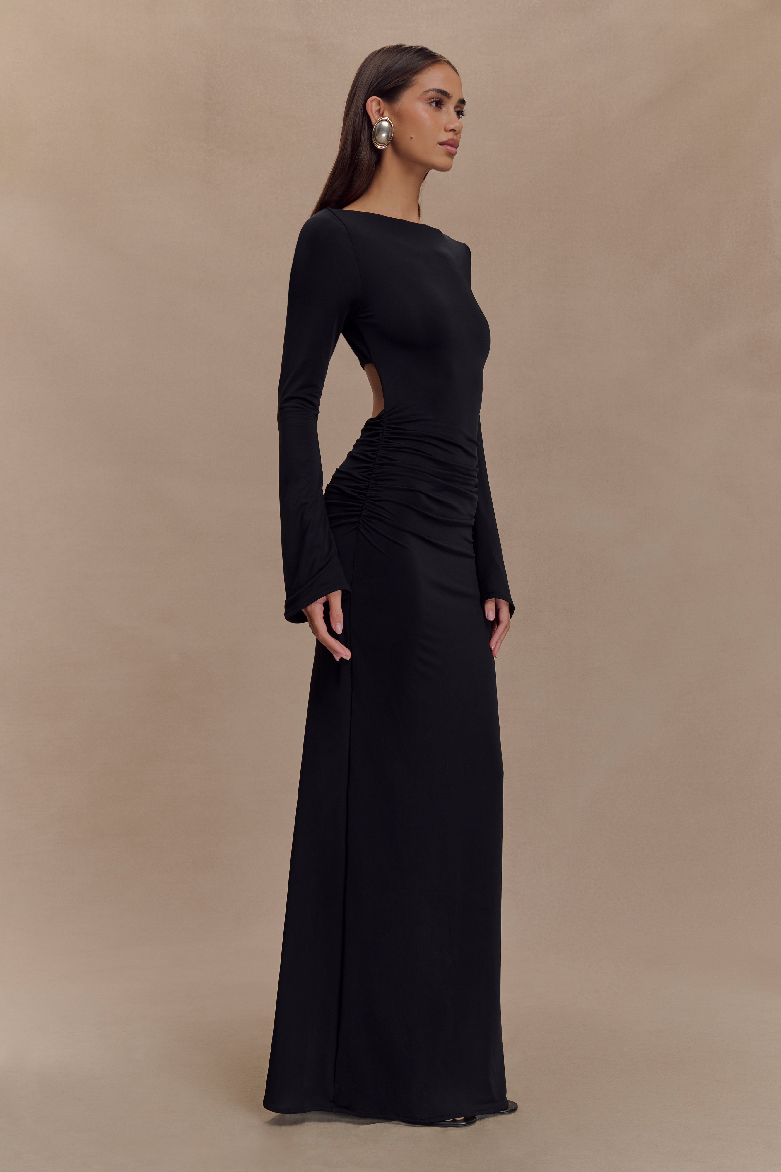 Vienna Slinky Cut Out Maxi Dress - Black