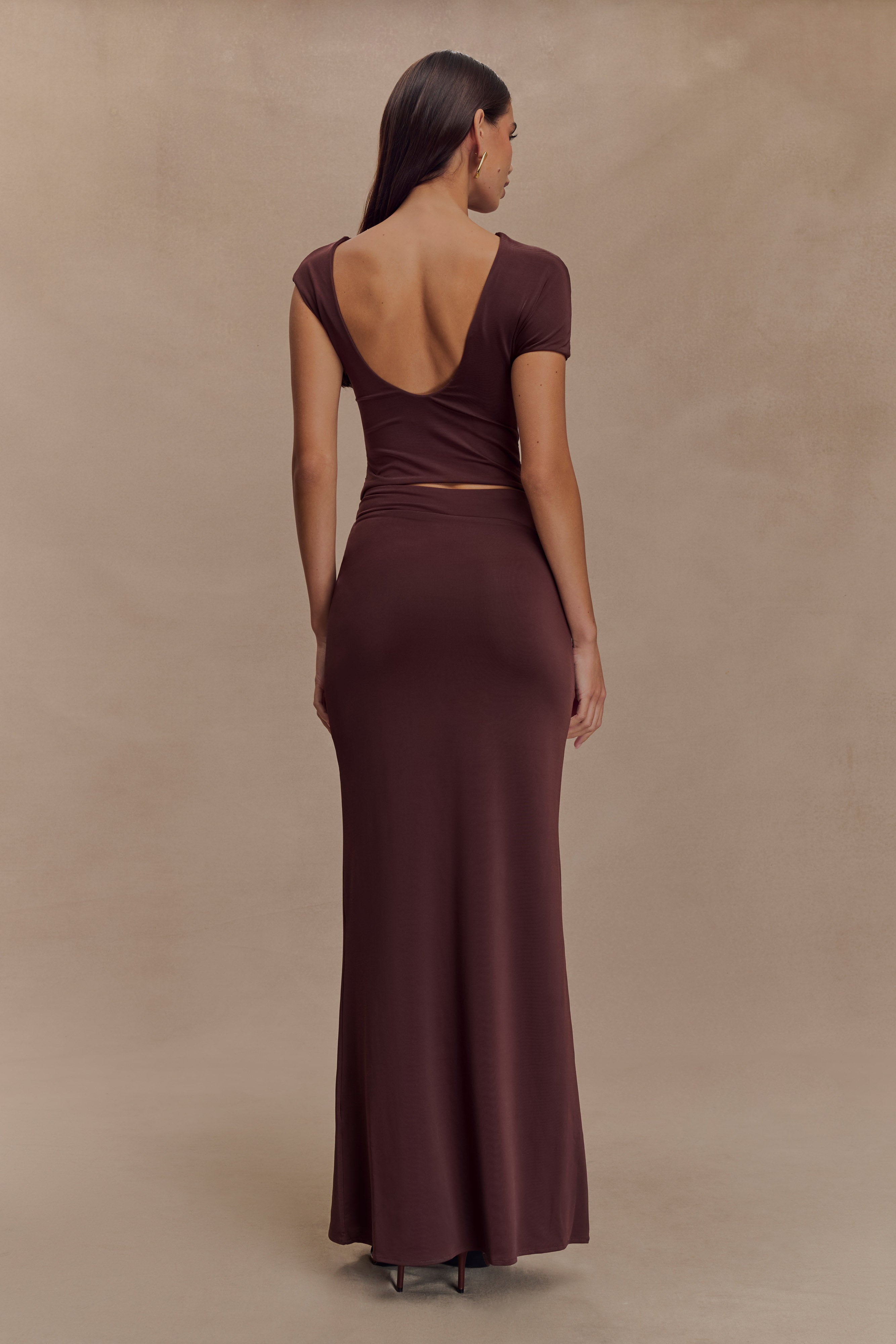 Haven Slinky Twist Midi Skirt - Chocolate