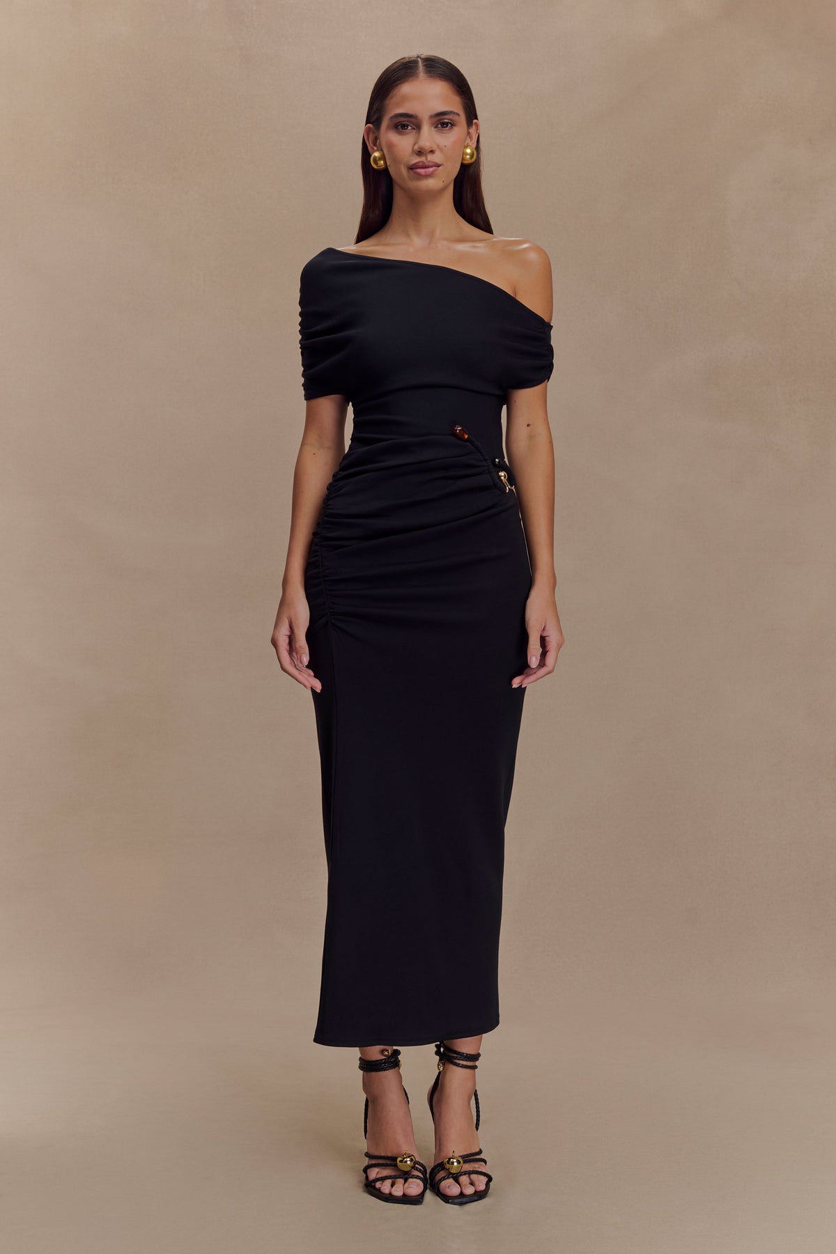 Kendra Scuba Jersey Midi Dress With Hardware - Black