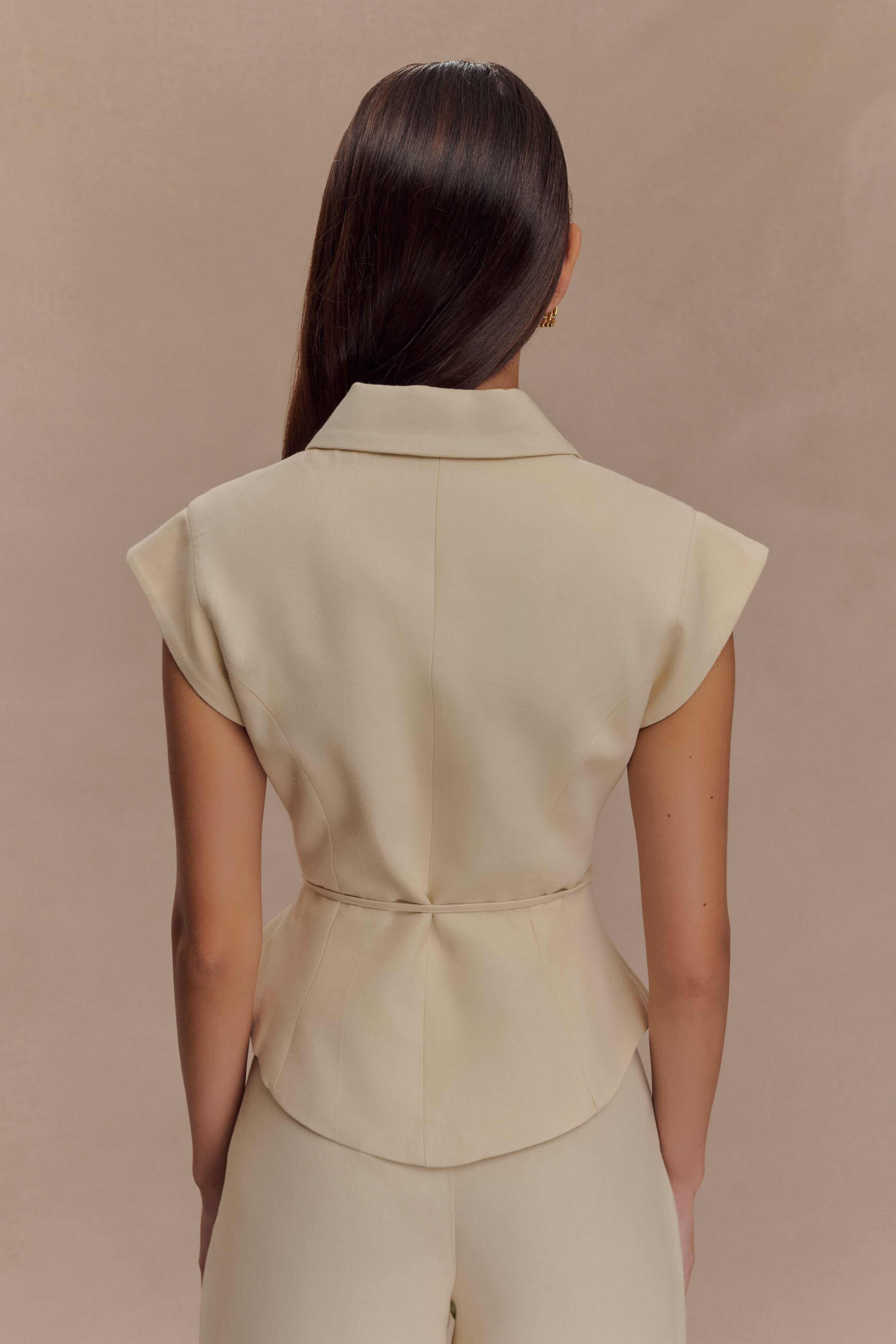 Andina Shortsleeve Linen Top - Natural Beige