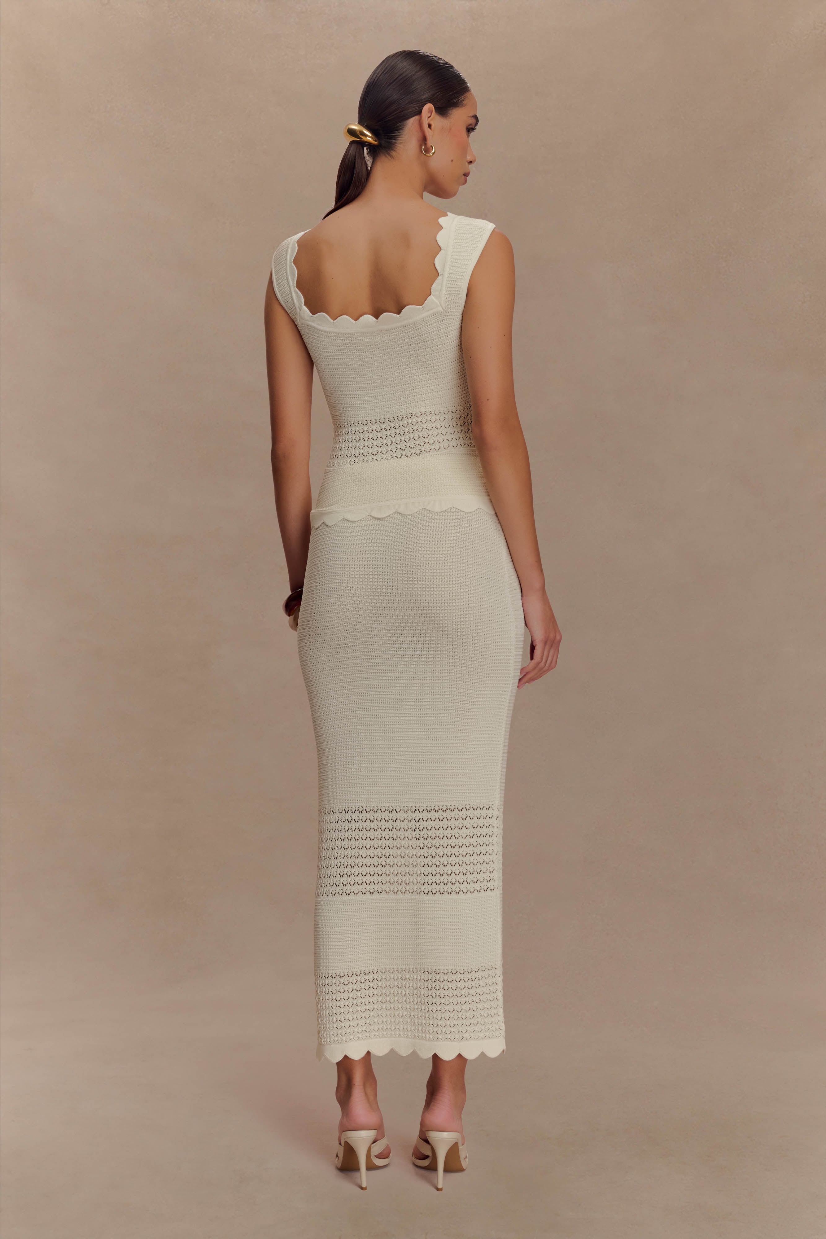 Madeline Scallop Knit Midi Skirt - Ivory
