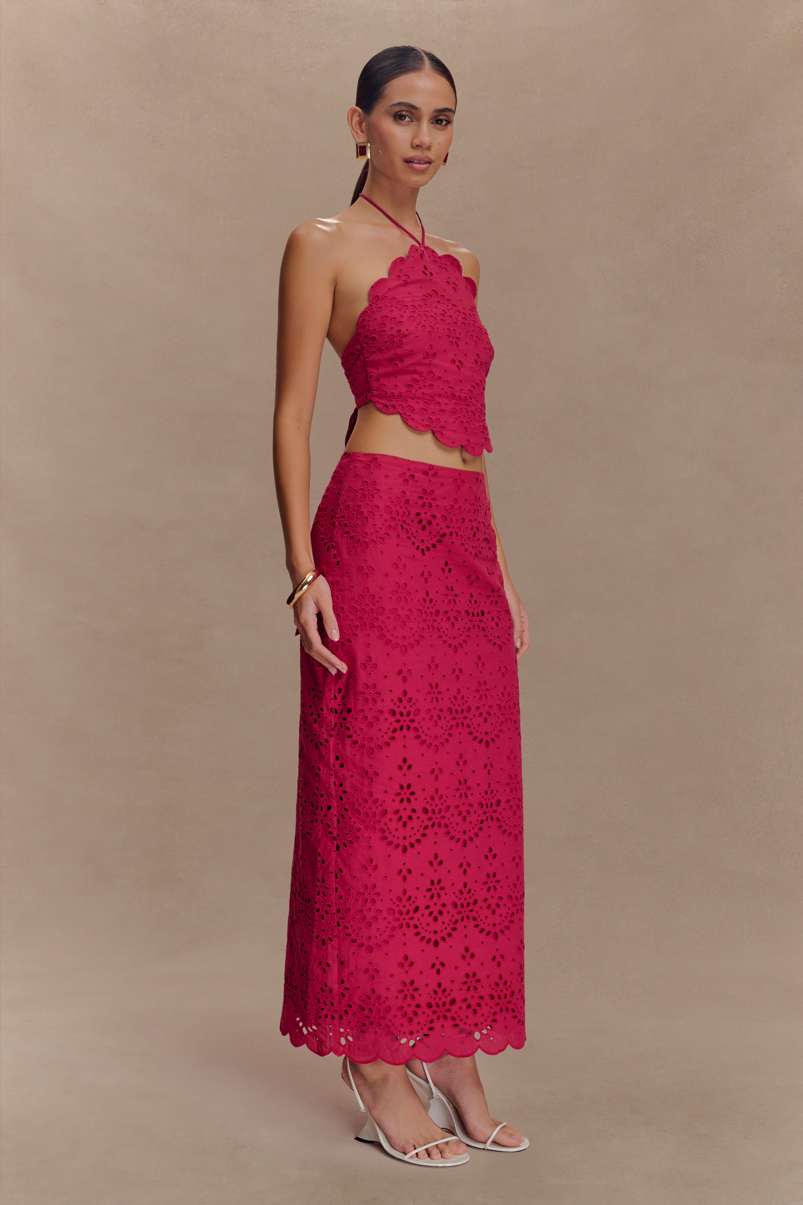 Kensley Broderie Midi Skirt - Dragonfruit