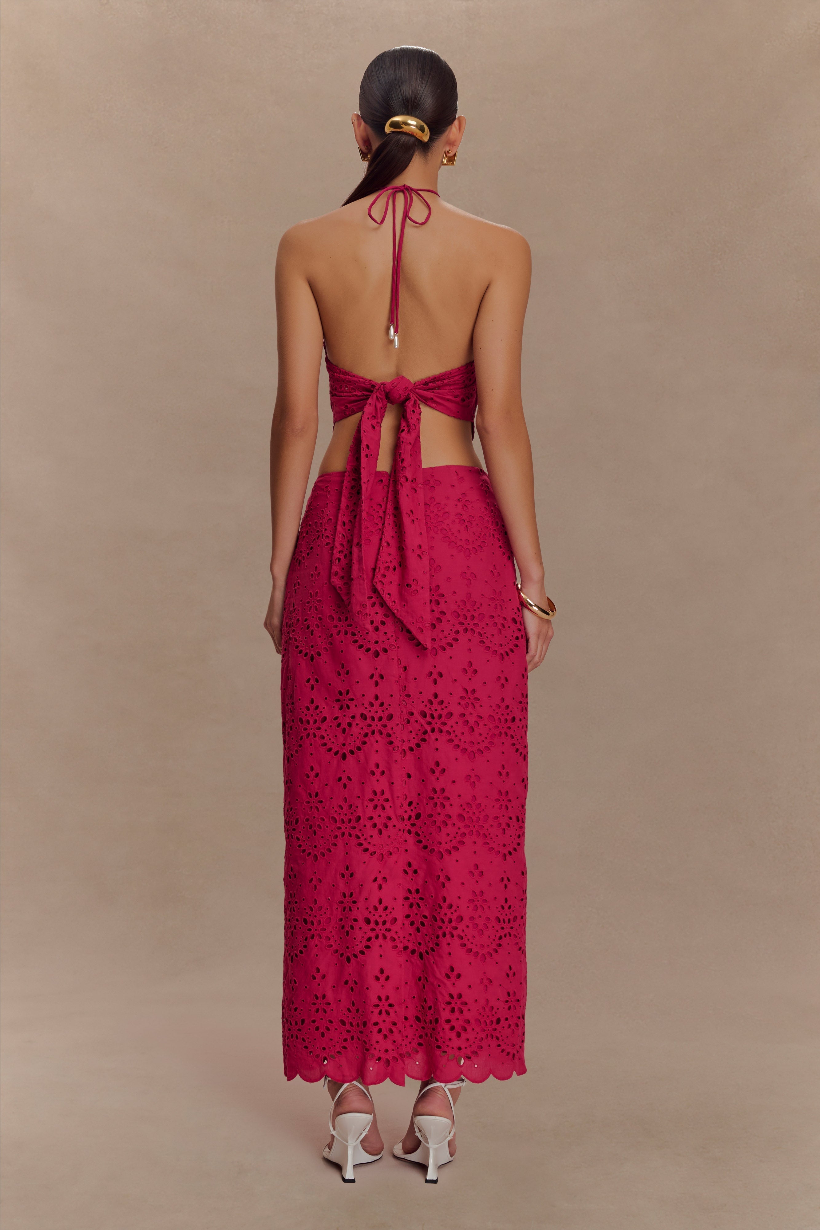 Kensley Broderie Halter Top - Dragonfruit