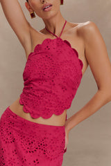 Kensley Broderie Halter Top - Dragonfruit