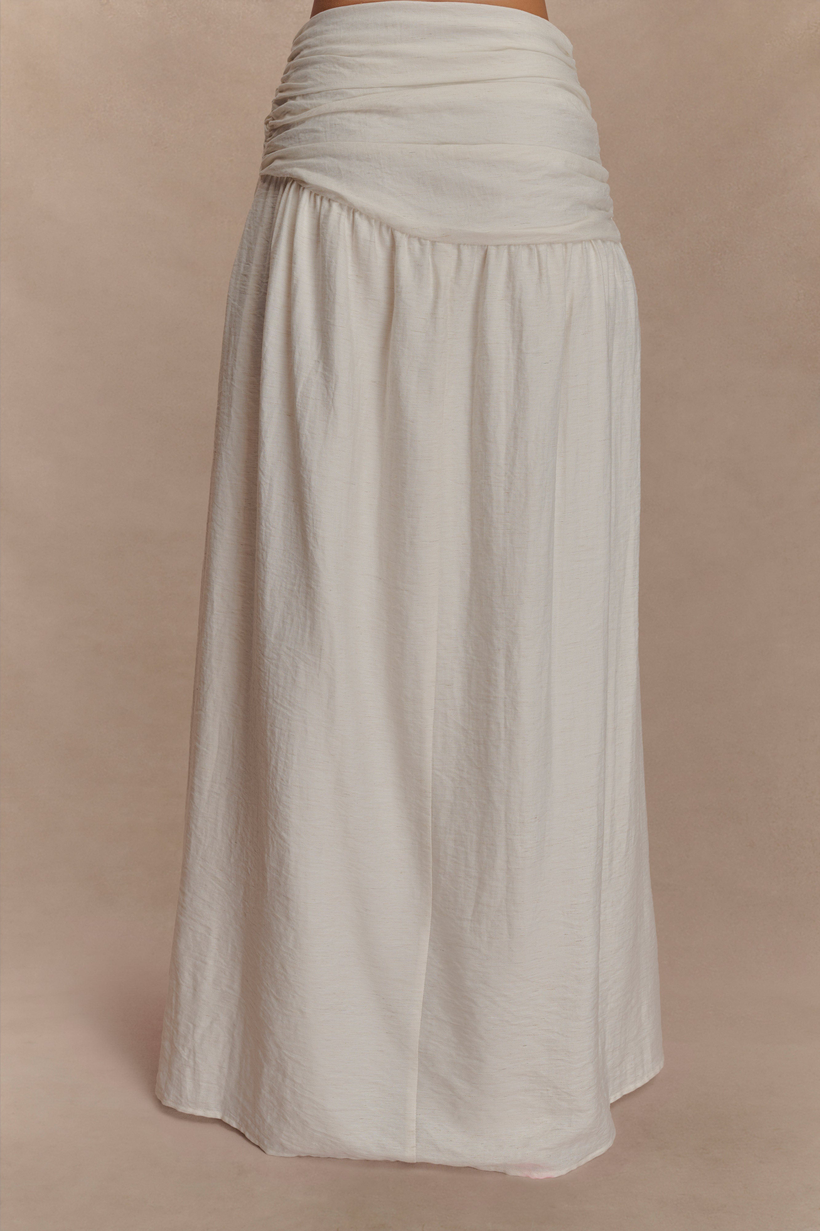 Scottie Gathered Linen Knot Maxi Skirt - Oat Marle