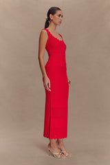 Madeline Scallop Knit Midi Skirt - Red