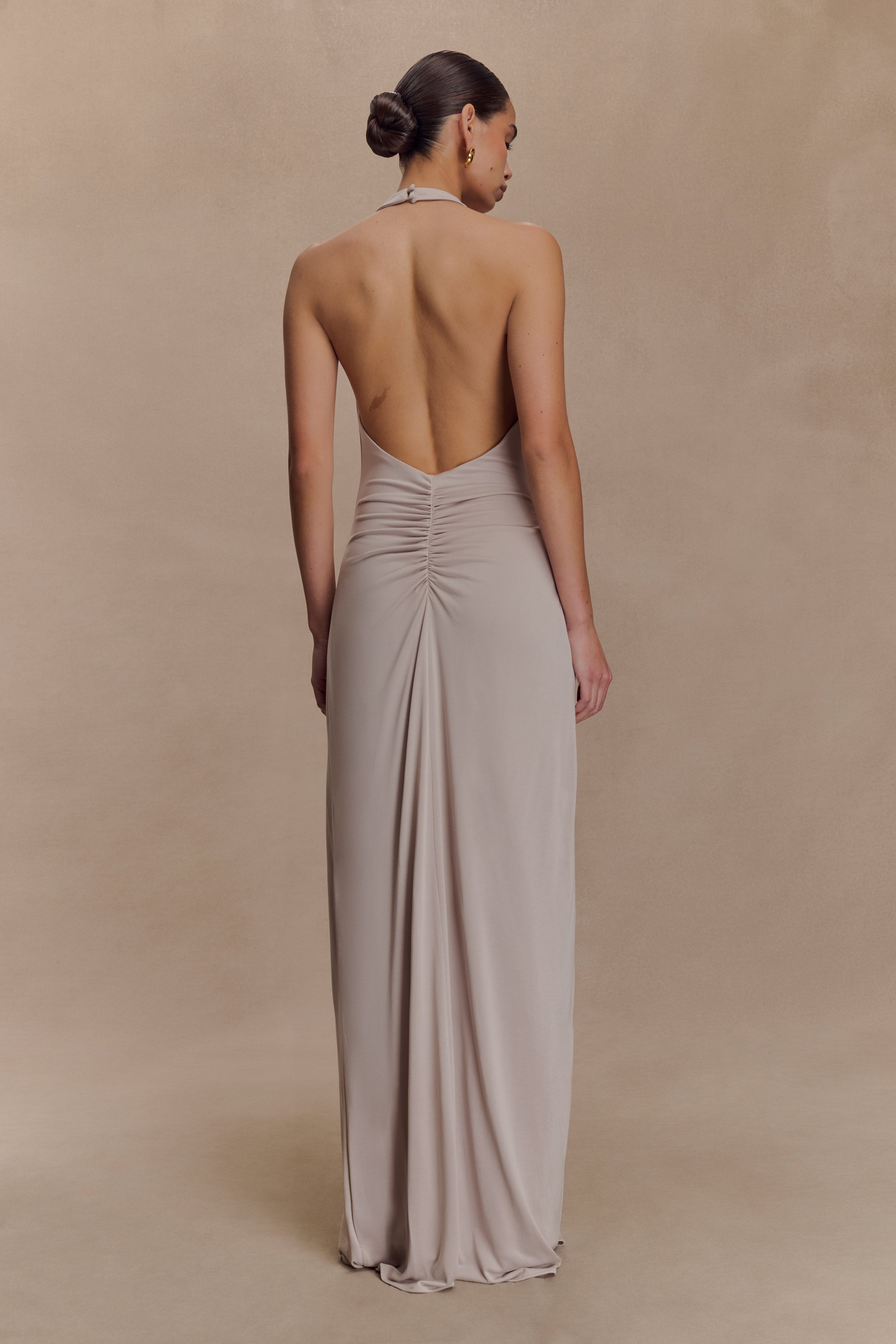 Yelena Ruched Halter Maxi Dress - Taupe