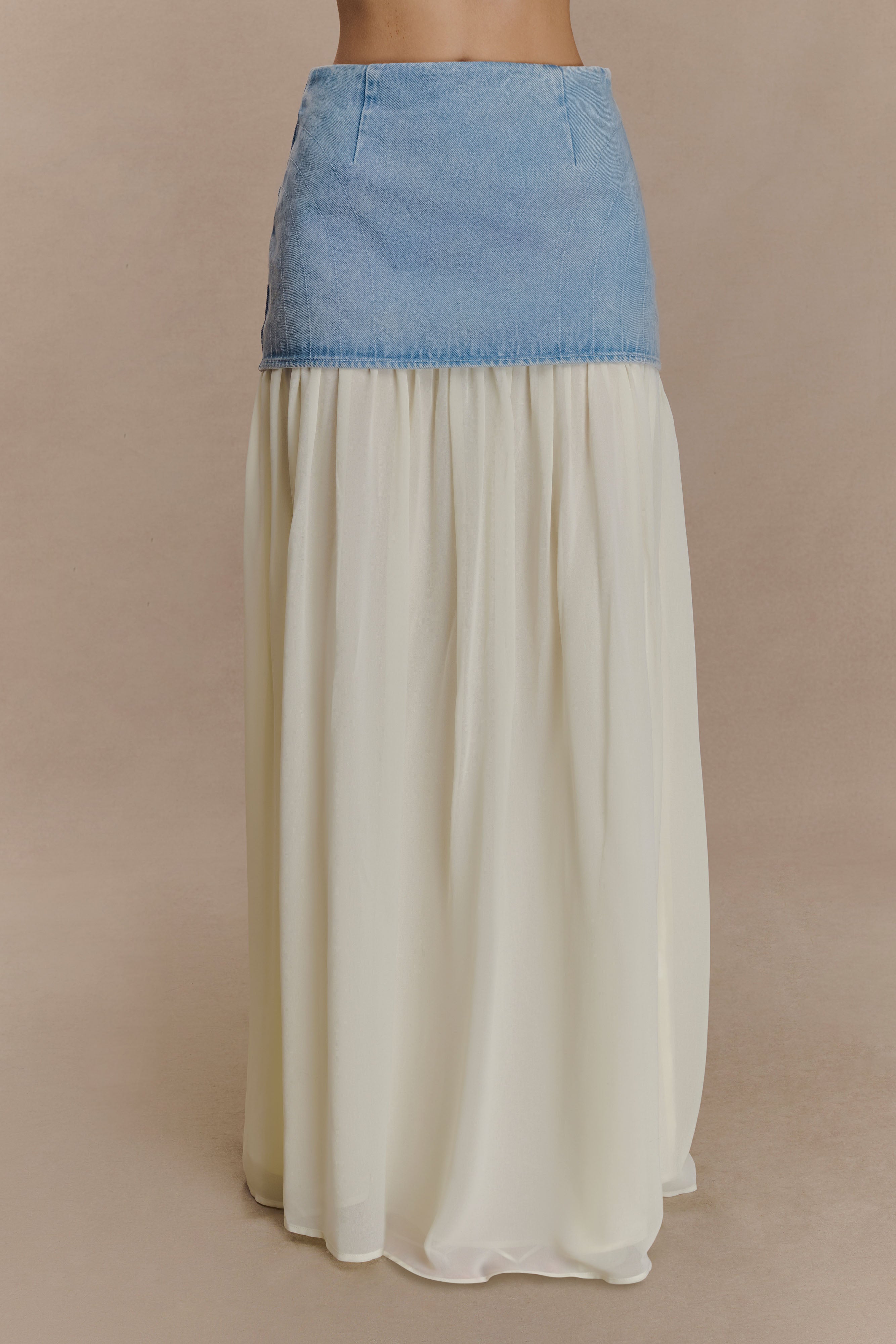 Tully Chiffon Denim Maxi Skirt - 80'S Blue