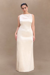 Violet Sleeveless Satin Maxi Dress - Blush Gold