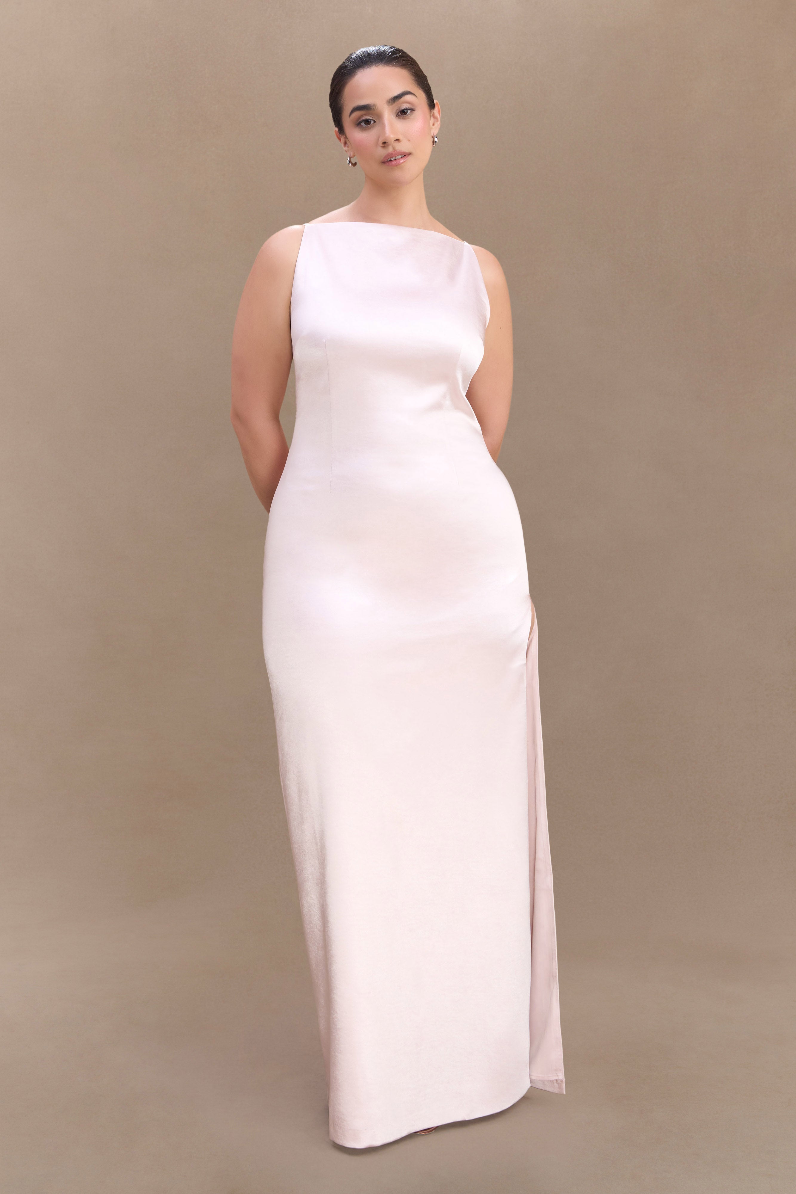 Violet Sleeveless Satin Maxi Dress - Soft Pink